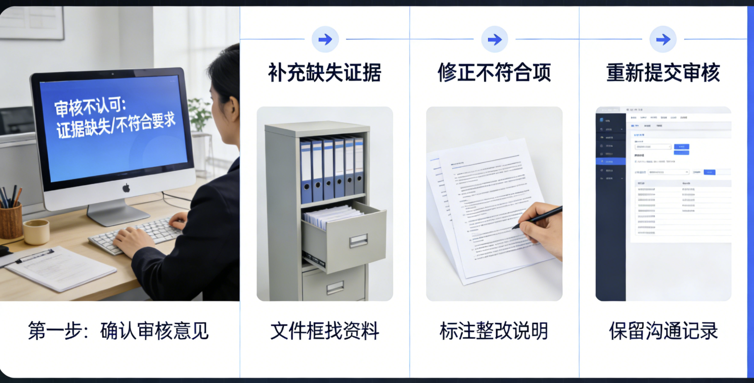 整改证据包提交后审核员不认可怎么应对？