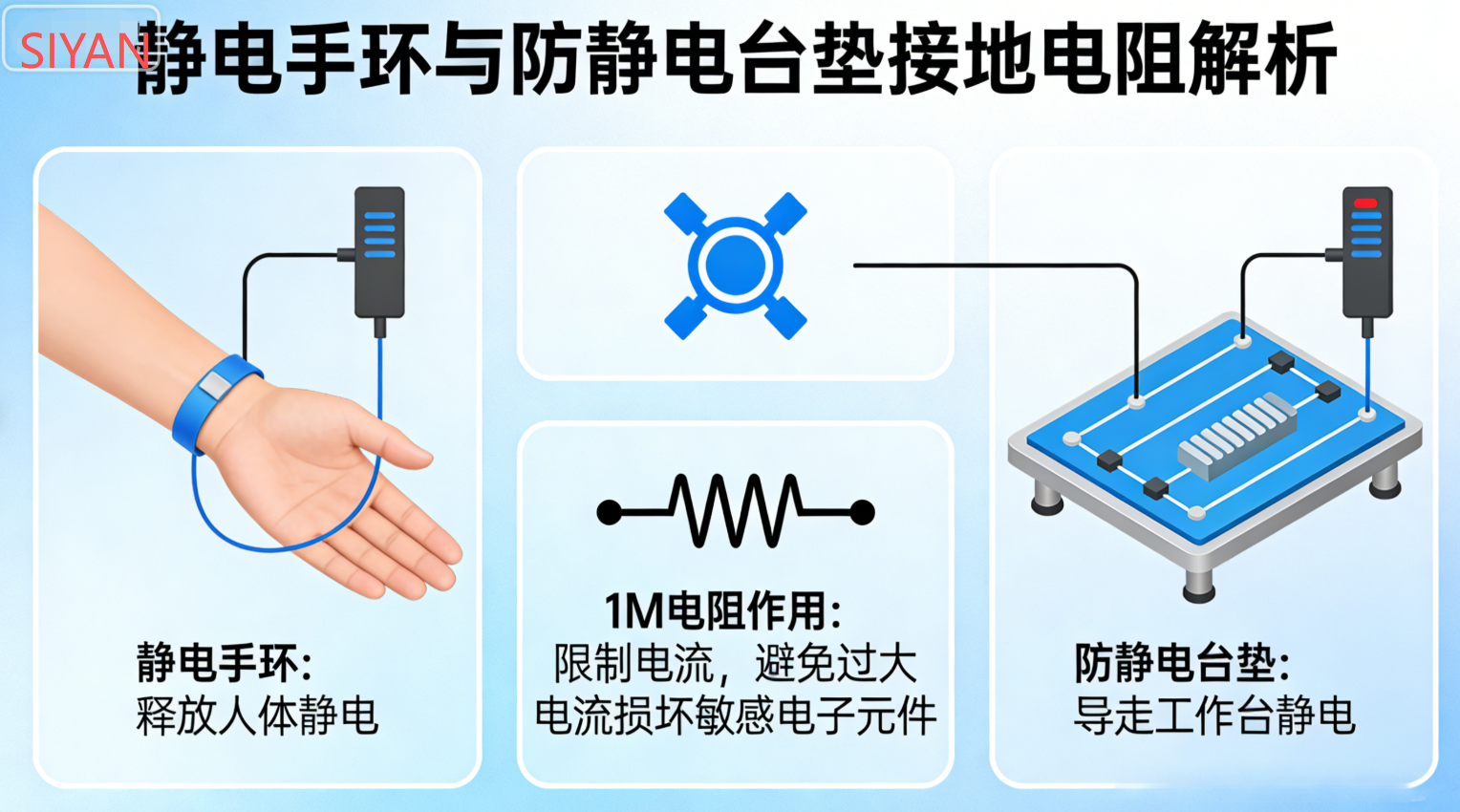 静电手环   防静电台垫  为什么都接1M电阻 ,原因是什么,详细说明下