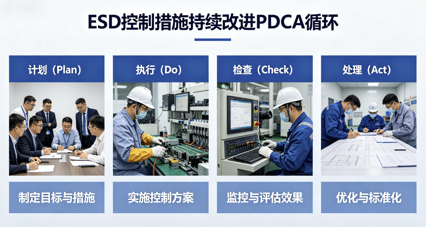 ESD 控制措施持续改进标准流程（符合 ANSI/ESD S20.20 + PDCA 闭环)
