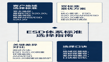 以下是电子制造行业主流、可用于ESD 管理体系建设与认证的核心标准推荐，按国际、国内、行业细分三类整理，附定位、适用场景与选型建议，方便企业直接选用。一、国际核心 ESD 管理体系标准（全球通用 / 认证首选）1. ANSI/ESD S20.20-2021定位：美国 ESDA 发布，全球应用最广的 ESD 管理体系标准，侧重体系化、全流程管控。适用：电子零件 / 组件 / 设备（不含电引发爆炸物） 